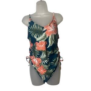 Kona Sol Green Orange Floral Tropical One-Piece Swimsuit Women's Size Large